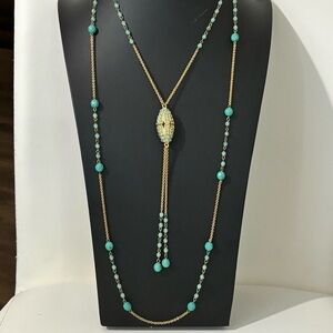 Seasonal Whispers glass beads and gold-tone tassel double layer necklace